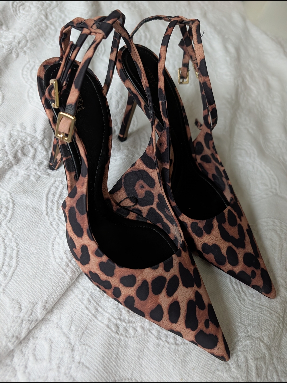 ZARA Leopard Print Pointed Toe Slingback Heels in Brown - Picture 2 of 4